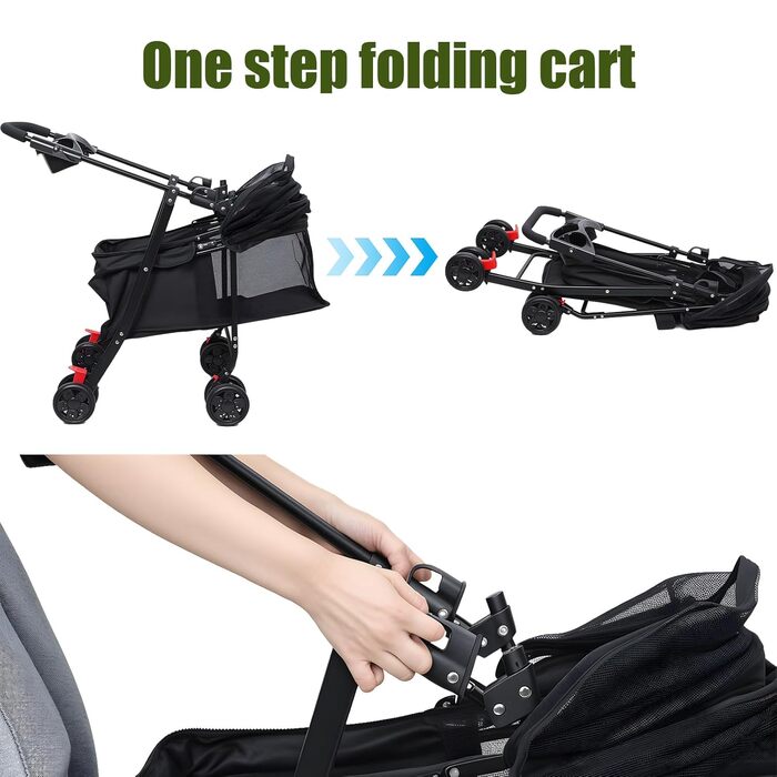 Дитяча коляска для собак: складана модель для маленьких та середніх порід, з тримачем для напоїв (чорна)