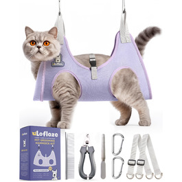 Гамак для грумінгу собак та котів Loflaze з обрізачем нігтів, фіксатором для котів, фіксуюча сумка для грумінгу, XS (відстань між лапами 3.2-9', вага до 20lb), фіолетовий
