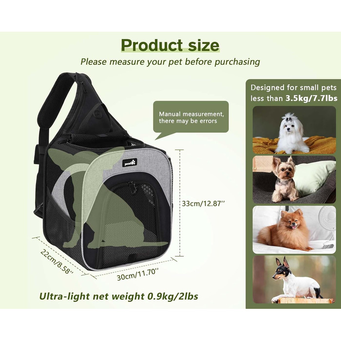 Транспортна сумка для кота Pecute: рюкзак для котів, чихуахуа, йоркширського тер'єра (до 3,5 кг), дихаюча, легка, складна
