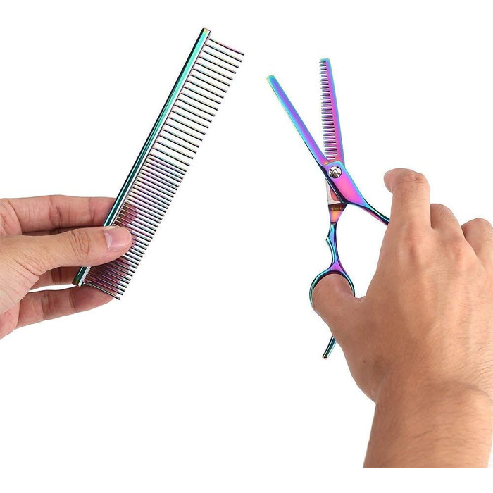 Набір професійних ножиць Yosoo для грумінгу собак та котів: 2 вигнуті ножиці, ножиці для розрідження, гребінець та коробка для зберігання