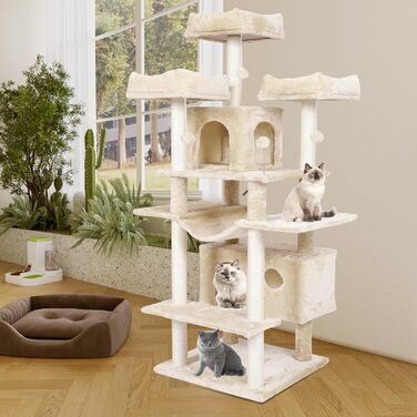 Драбина для котів MSmask XXL, 175 см, з 3 великими оглядовими платформами та сизалевими шматками для шліфування кігтів (Бежевий)