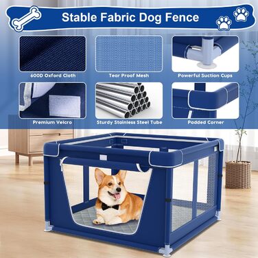 Клітка для цуценят XVISHX з підстилкою DogPads, 106,7 x 107,7 x 66 см, для собак та цуценят, для дому та вулиці, стабільна та безпечна, синього кольору