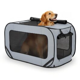 Транспортна переноска для собак та котів, сіра, 94x53x53 см, складана, з подвійними дверцятами, Oxford тканини