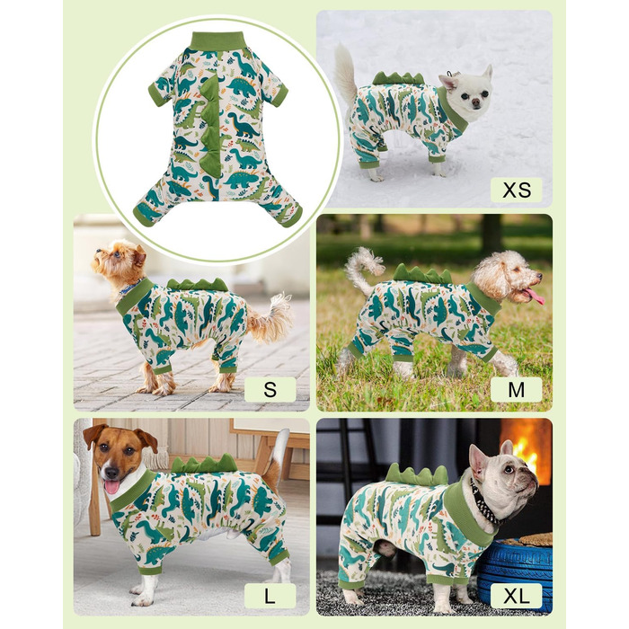 Піжама для собак CuteBone з динозавром, тепла та м'яка, для маленьких собак, теплий одяг для холодної погоди, COP01-DE (XS, Dinos#5)