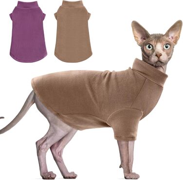 Теплий светр для котів Sphynx, 2 шт, з рукавами, зимовий одяг для лисих котів, чорний і фіолетовий, м'який трикотажний комбінезон для кошенят та цуценят