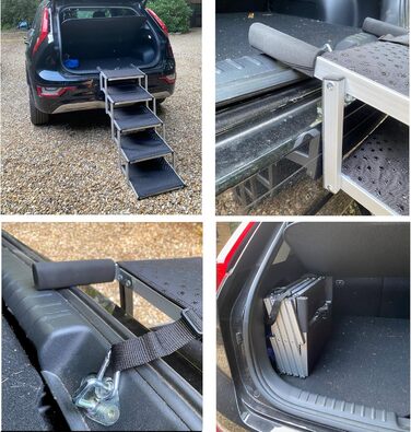 Складні сходи для собак з алюмінію, 5 сходин, вантажопідйомність 80 кг, антиковзне покриття, для автомобілів та SUV, чорний колір