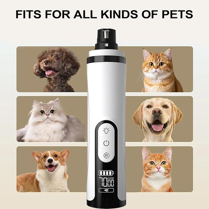 Електричний точило для собачих кігтів з LED-підсвічуванням, 3 швидкості, для цуценят та собак всіх розмірів