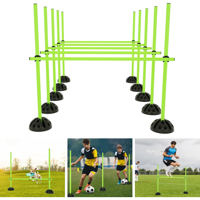 Набір стрибкових стержнів YRHome для тренувань на спритність та координацію, 15 стержнів по 100 см, 10 підставок, 10 кліпсів (зелений)