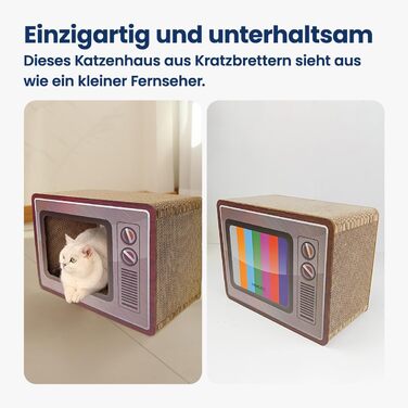 Кігтеточка-будиночок для котів Heikoeco® 2-в-1, форма телевізора, з ігровою поверхнею, з якісного картону, захист від подряпин