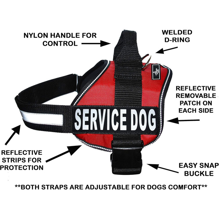 Шлея для службових собак Doggie Stylz, офіційний комплект: нашивки Service Dog + Service Dog in Training, світловідбивні, повідець 76,2 см, 2 ідентифікатори, обхват 30-42', червона