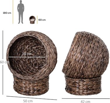 Кігтеточка-будиночок для котів PawHut з ротангу, 50 x 42 x 60 см, колір кавовий