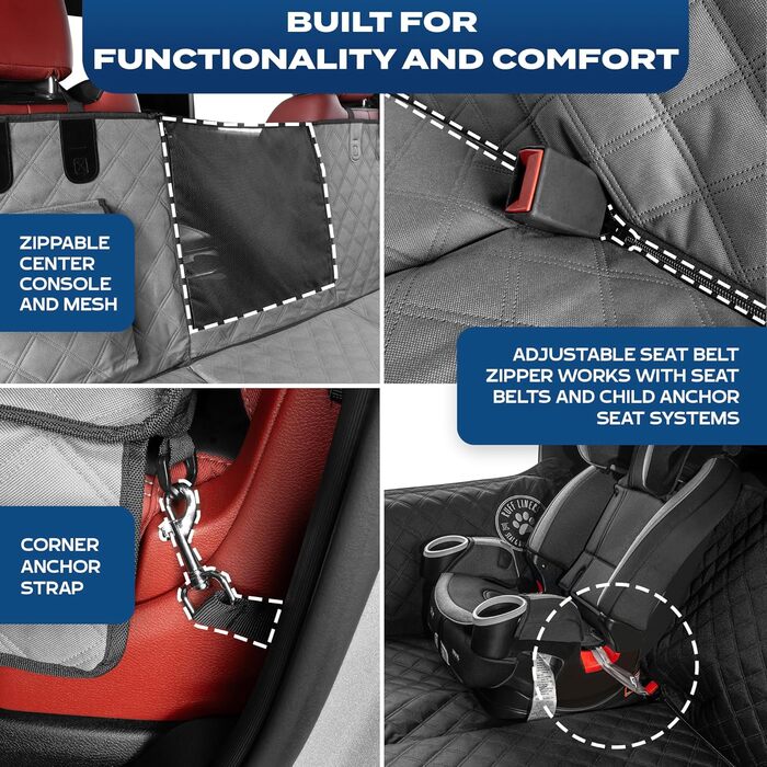 Підставка для собак на заднє сидіння Ruff Liners – міцна платформа, 180 кг, водонепроникна, сіра (для авто, SUV, пікапів)