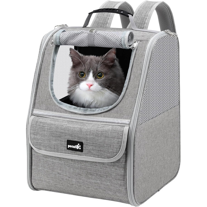 Плед-рюкзак для кота Pecute, сірий, класичний, до 6 кг