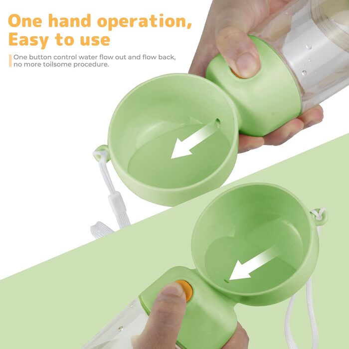 Водяна пляшка для собак BRIMFULITE з мискою та кормушкою, витривала та легка, для подорожей та прогулянок, зелена