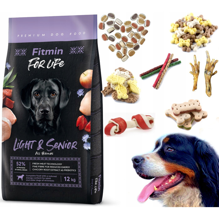 Корм для дорослих та літніх собак FITMIN Dog For Life Light Senior, 12 кг