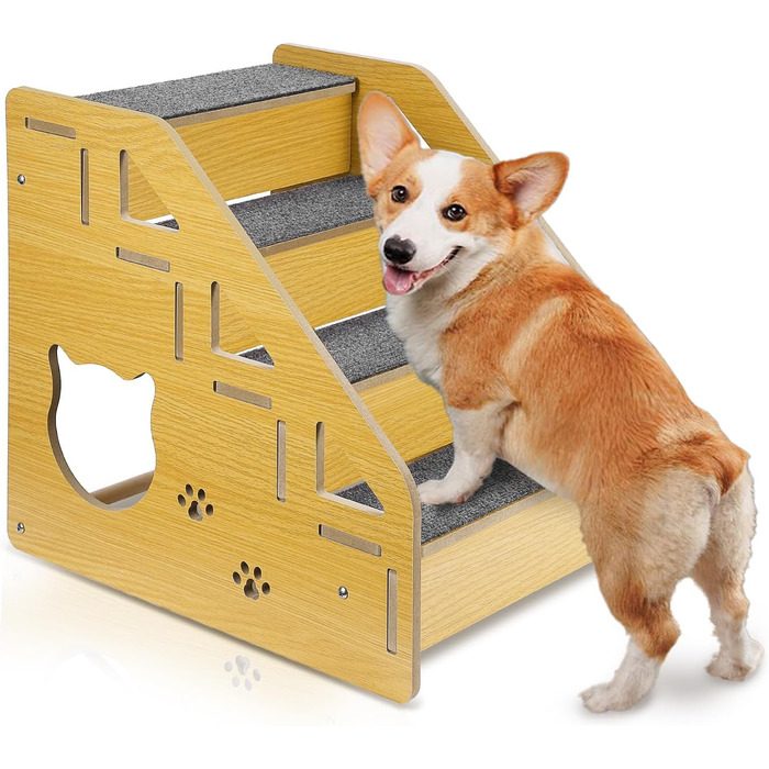 Сходинки для собак: дерев'яна драбинка для маленьких і середніх собак, 4 сходинки, 38.1 см, для ліжка/дивану