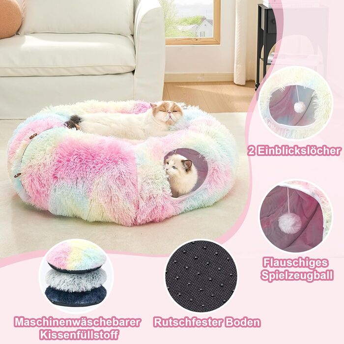 Тунель-ігровий комплекс для котів з лежаком, XXL, з бавовняного плюшу, з іграшками, для котів, кроликів, ховрашків, кольоровий