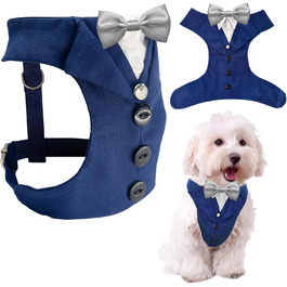 Смугастий собачий смокінг для весілля та ювілею, стильний костюм для собак з краваткою для маленьких та великих собак, формальний одяг для дня народження, пропозиції, фотосесій, косплей, особливі події (розмір шиї 32-42 см) Синій смокінг + срібна краватка