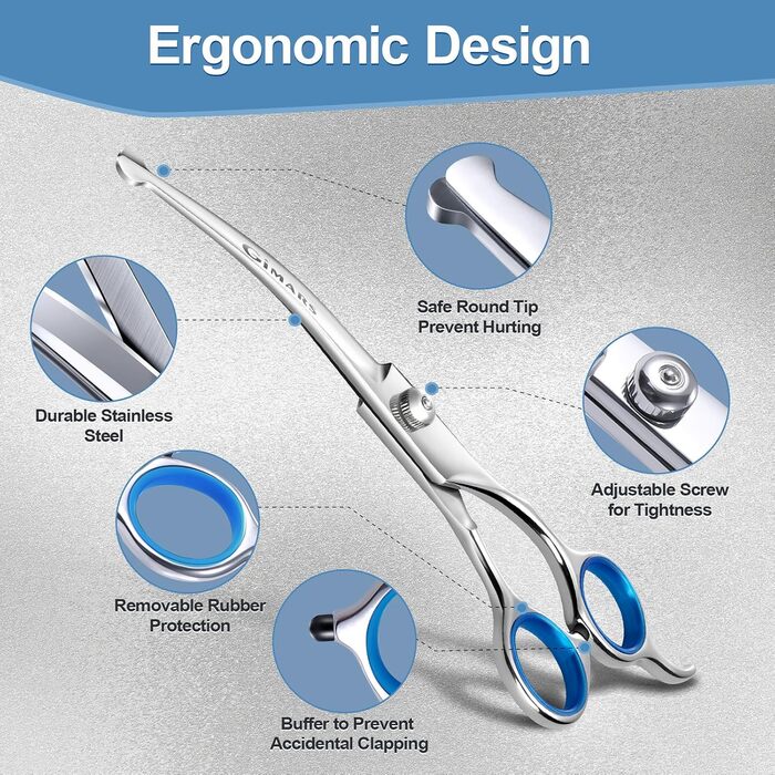 Набір професійних ножиць для грумінгу собак Gimars, 4CR, з безпечними закругленими кінцями, титанове покриття, 6-в-1 (чорний/блакитний)