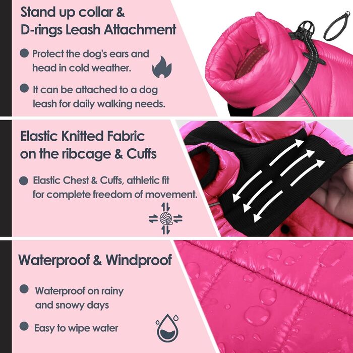 Водонепроникний зимовий одяг для собак AOFITEE - теплий костюм з флісу, з блискавкою та світловідбиваючими смугами. Розмір XX-Large, колір: яскраво-рожевий (Knallpink).