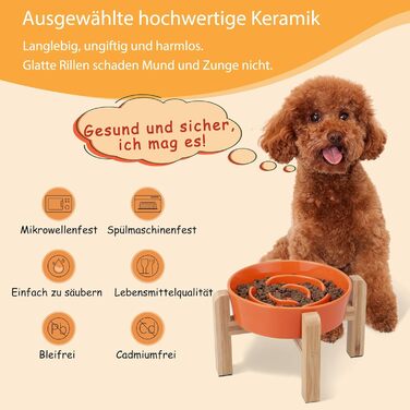 Антислизька годівниця для собак, кераміка, піднята - годівниця для собак на бамбуковому підставці, для повільного годування, для маленьких та середніх собак, білий, діаметр 17 см