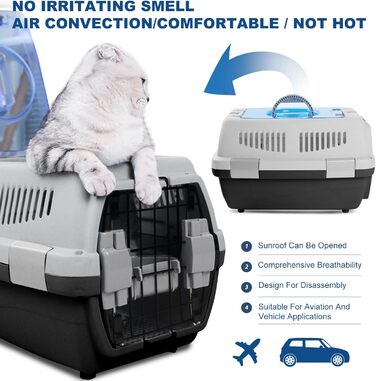 PETCUTE Транспортний бокс для собак та котів: міцний, дихаючий, з зручною ручкою, складний, до 6 кг, сірий+чорний