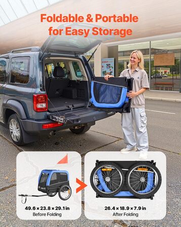 Фаркоп для собак VEVOR, до 30 кг, велосипедний причіп для собак, складаний, універсальний, з відбивачем та прапорцем