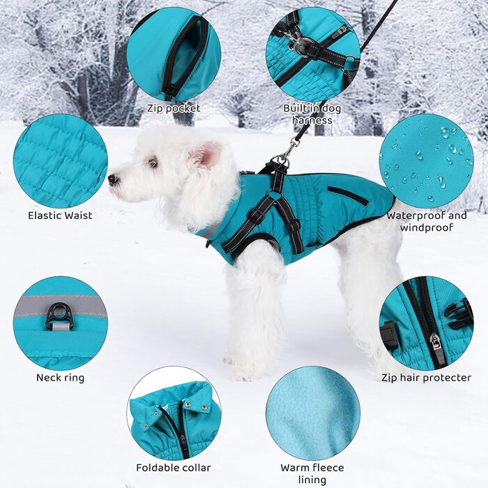 Водонепроникний зимовий одяг для собак з інтегрованим шлейкою, теплий, для маленьких, середніх та великих собак, колір зелений