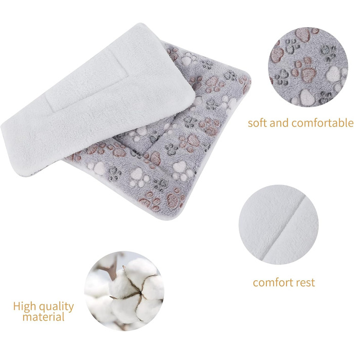 М'яка тепла підстилка для собак та котів з флісу, 69x52 см / 89x68 см, сіра лапка