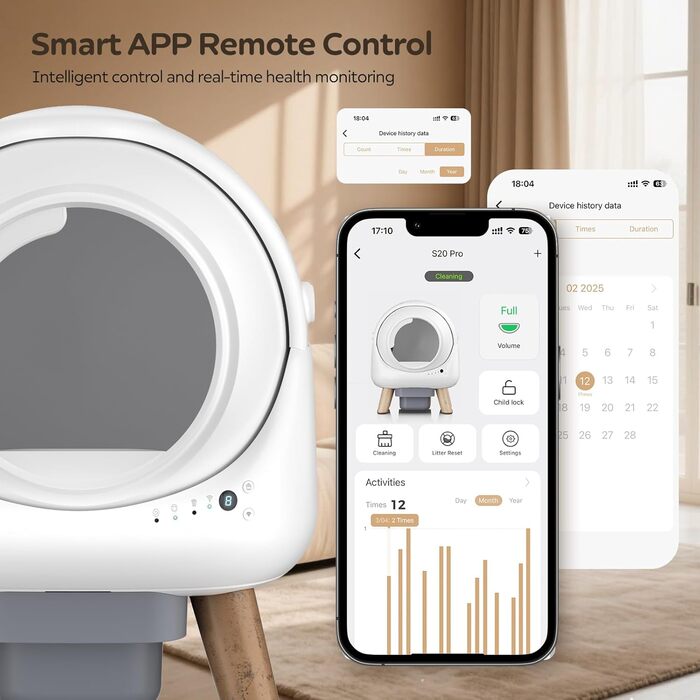 Автоматичний лоток для котів з 4 датчиками, керуванням через APP, для кількох котів, білий, Smart-лоток white-A1