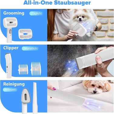 Машинка для стрижки собак зі вбудованим пилососом, 13000Pa, тиха, для собак та котів, 7 насадок, контейнер для сміття 2L