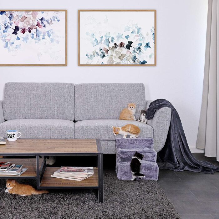 Сходи для собак lionto з плюшевим чохлом, 46x36x34 см, міцні, з низькою висотою сходинок 10 см, для захисту суглобів, знімний і праний чохол, витримують до 50 кг, світло-сірі