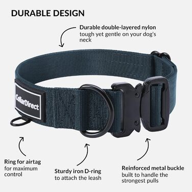Міцний нашийник для собак великих та середніх порід – регульований, двошаровий нейлон, металева застібка, стійкий до розривів, ідеальний для активних собак (38-58 см), темно-синій