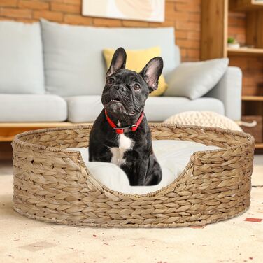 Кругле ліжко для собак та котів Relaxdays, 15 x 49 см, з мореної трави, натуральний колір/кремовий