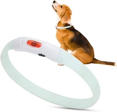 LED нашийник для собак Cikonielf USB, перезаряджається, світлодіодний, регульований, безпечний для котів та маленьких собак (білий)