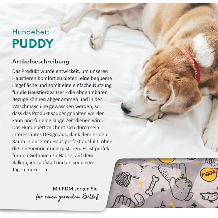 Килимок для собак FDM Puddy, 70x60 см, водонепроникний, з ефектом пам'яті, для маленьких собак, знімний чохол, миючий, сірий з жовтим