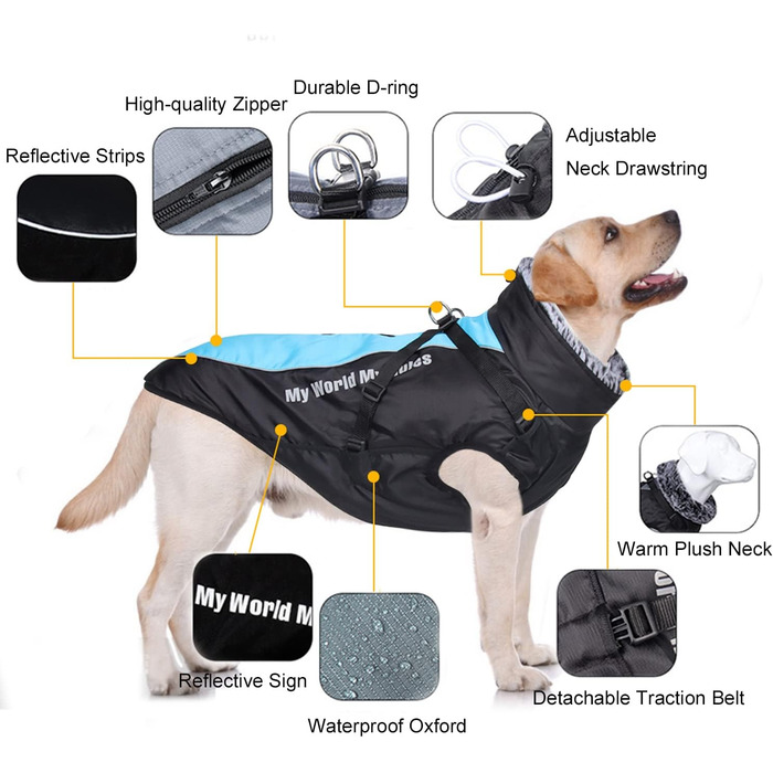 Зимовий теплий одяг для собак FeimaX: водонепроникна куртка з плюшем, світловідбиваючий жилет для маленьких, середніх та великих собак XL (Обхват грудей: 57 см, Довжина спини: 42 см), Колір: Синій