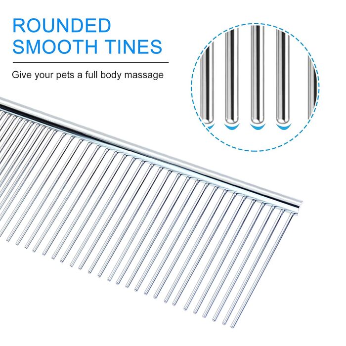 Гребінець для собак Andiker з нержавіючої сталі, щітка для догляду за шерстю, підходить для малих, середніх та великих тварин, котів, коней (L) Large