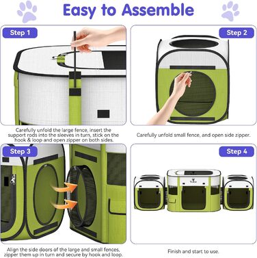 Pawaboo Зручний переносна клітка для тварин, розкладний вольєр для собак та котів з водонепроникного оксфорду, з сумкою для перенесення та мискою, для цуценят, котів, кроликів, для використання в приміщенні та на вулиці, зелений, 80x60x55 см (3-в-1 вольєр