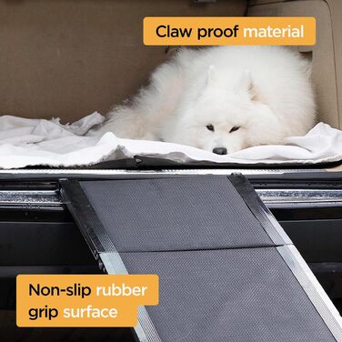 Рампа для собак Hakuna Pets Deluxe з алюмінію - портативна складна рамка для автомобілів, SUV та ліжок - неслизька поверхня для великих та маленьких собак - підтримує до 68 кг - легка та міцна