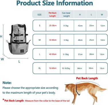 Рюкзак-переноска для собак Galatée, регульований, з вентиляцією, для походів, трекінгу та подорожей (S, чорний)
