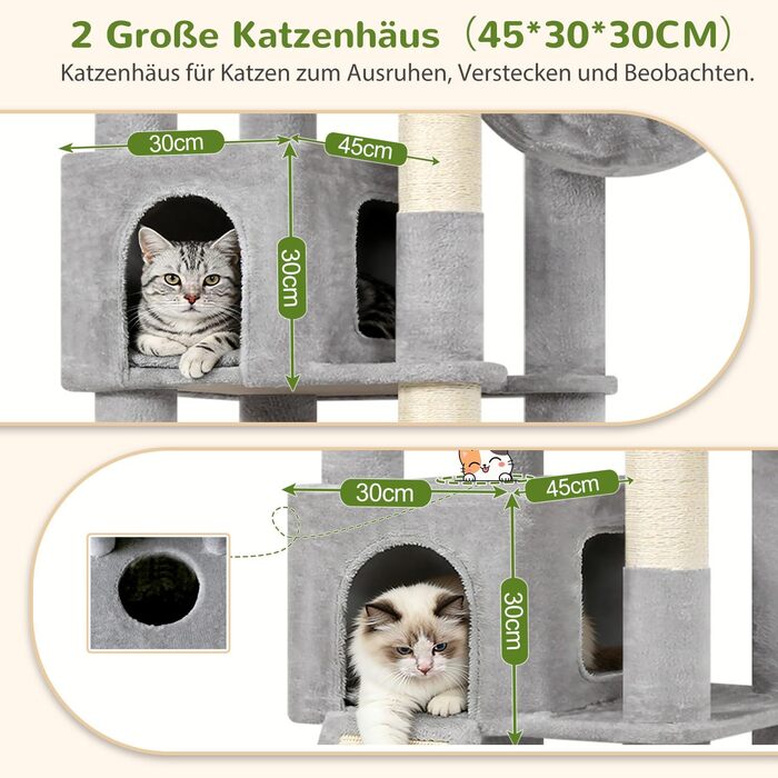 Комплекс для котів Globlazer XXL (204 см) з будиночком, платформами та дряпками - Сірий