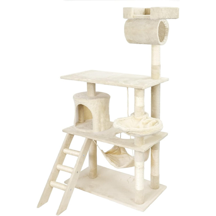 Дерево для котів Wiltec у бежевому кольорі, 141 см, з сизалю, будиночком, гамаком та лежанкою
