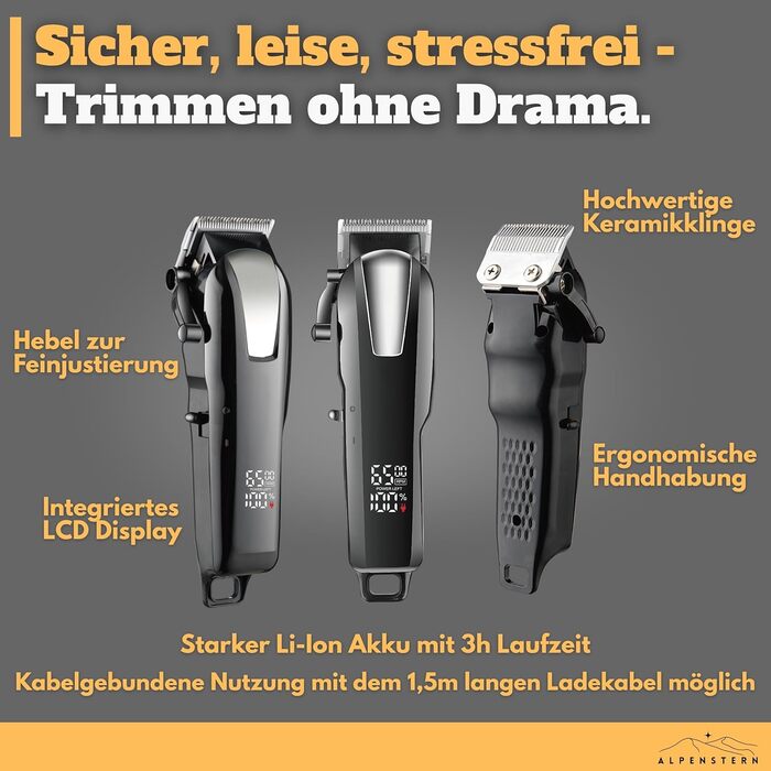 Машинка для стрижки собак Alpenstern® - професійна тиха машинка для собак, котів та коней з щільною шерстю. Тример для собак, машинка для стрижки шерсті, вистригувач. 3 години роботи від акумулятора