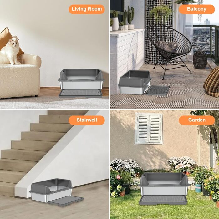 Котлочистка Euakee з нержавіючої сталі з кришкою, XL велика для великих котів, з високими бортиками, лотком та педаллю, антипригарна, вологостійка, легко миється