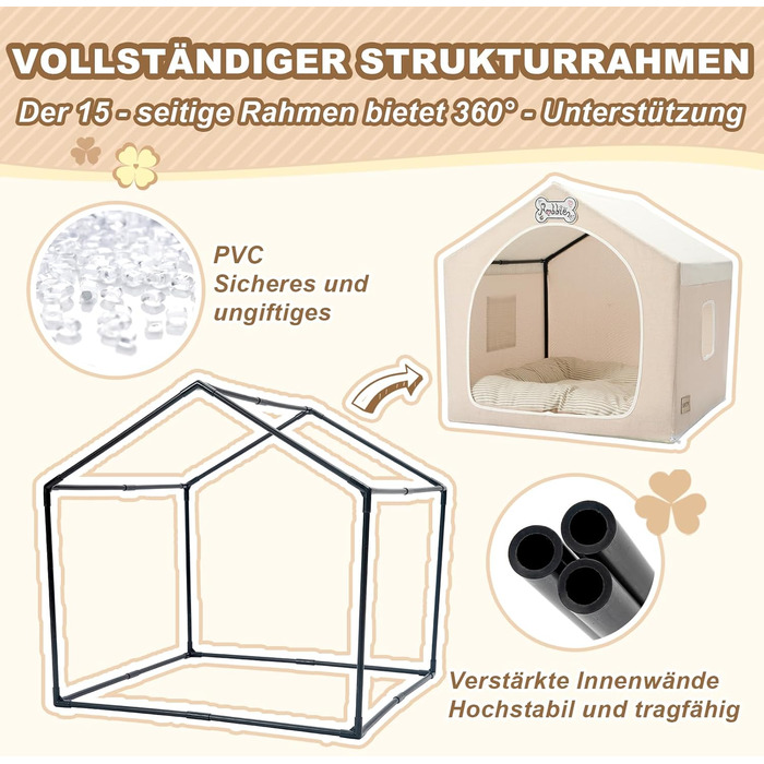 Будка для собак Jiupety, внутрішня, розкладна, для собак 4-9 кг, розмір M, 43x43x43 см, бежева