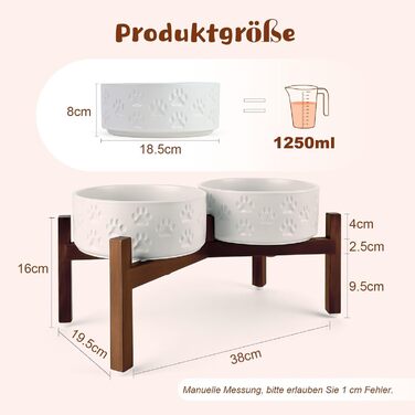 Миска для собак SpunkyJunky з кераміки, подвійна, піднята на підставці з акації, 1250 мл, біла