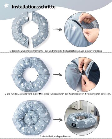 Туннель для котів JanYoo з м'яким ліжком, круглий тунель з двома входами, котяча печера, іграшка для котів, великий знімний тунель для гри в приміщенні