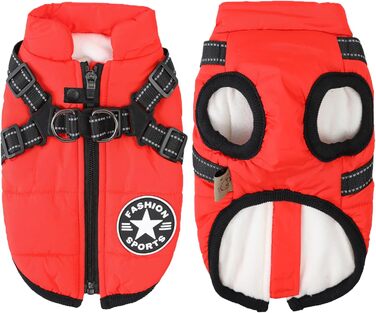 Тепла зимова куртка для собак Aiboria 2-в-1: вітронепроникна, водонепроникна, жилет-шлейка, розмір 4XL (червоний)