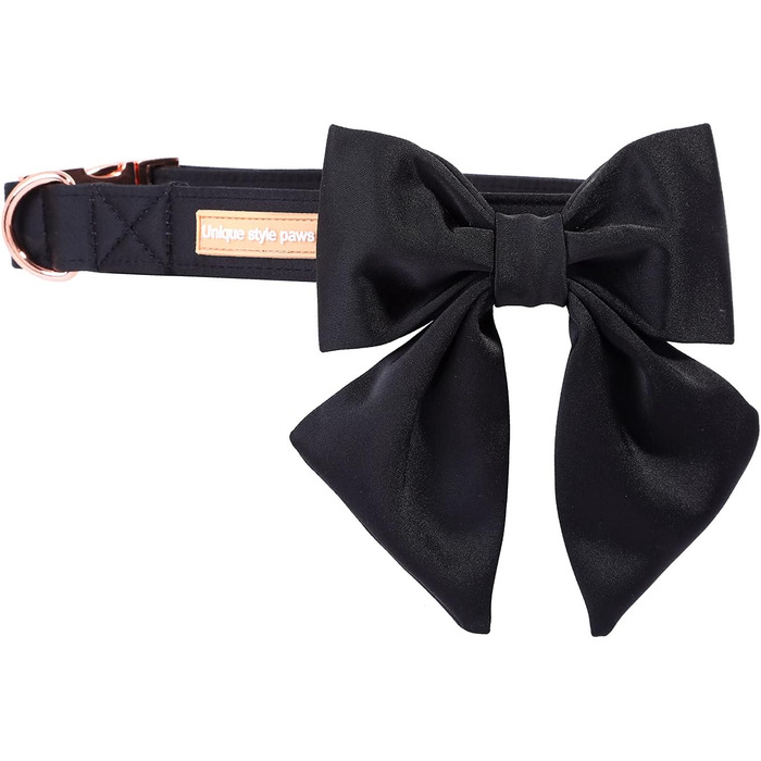 Чорний ошийник для собак з бантиком - регульований, міцний, для середніх собак, з бантиком для вечірки/весілля, чорний, Unique Style Paws